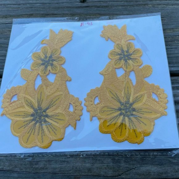 Yellow Embroidery Patch Set of 2 Iron On Yellow Applique Patches - Picture 5 of 9